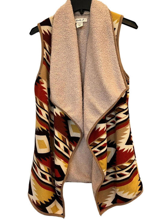 Lovely J Sweaters - Aztec Vest By Lovely J Women’s Sz S Lined soft Beige Fine Sherpa like material